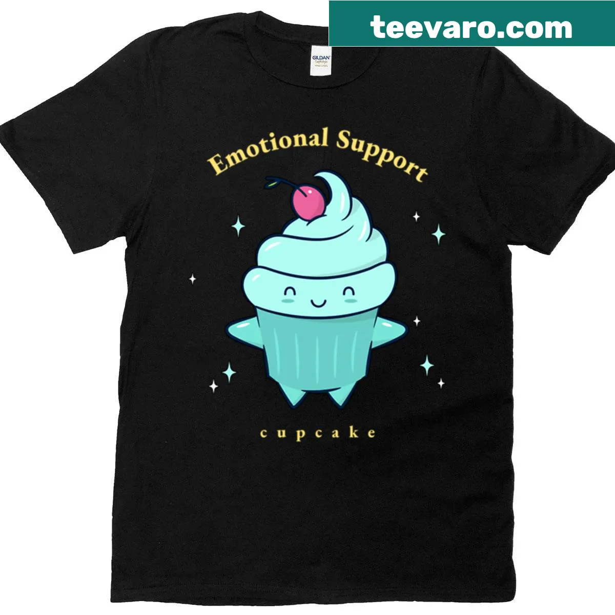 Oversized T-shirt with 'Emotional Support Cupcake' graphic — on a men's t-shirt