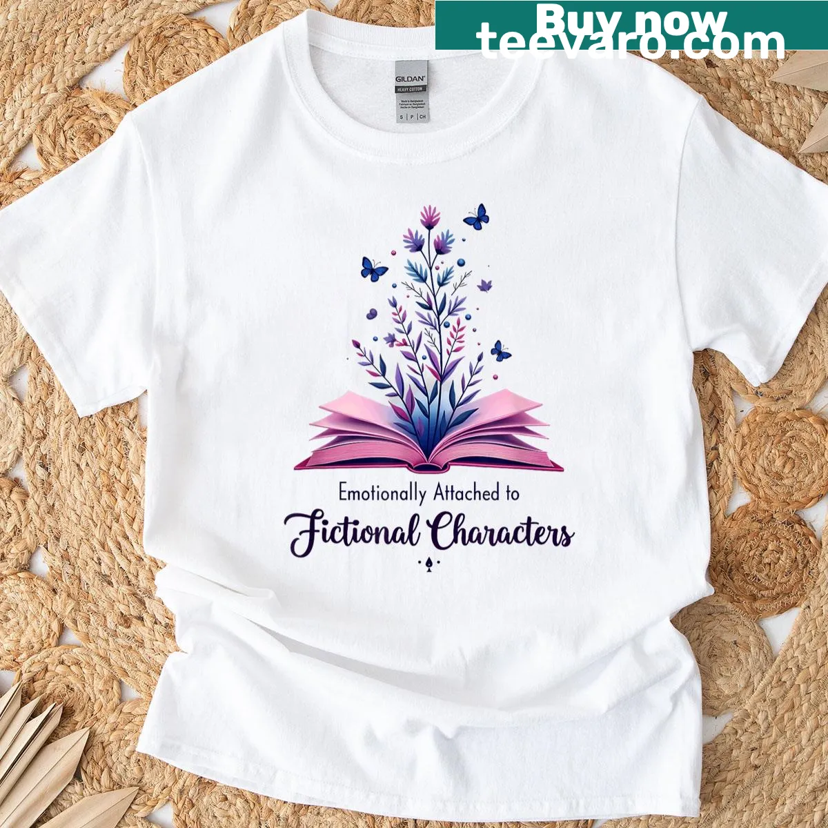 Emotionally Attached To Fictional Characters text on t-shirt — on a men's t-shirt