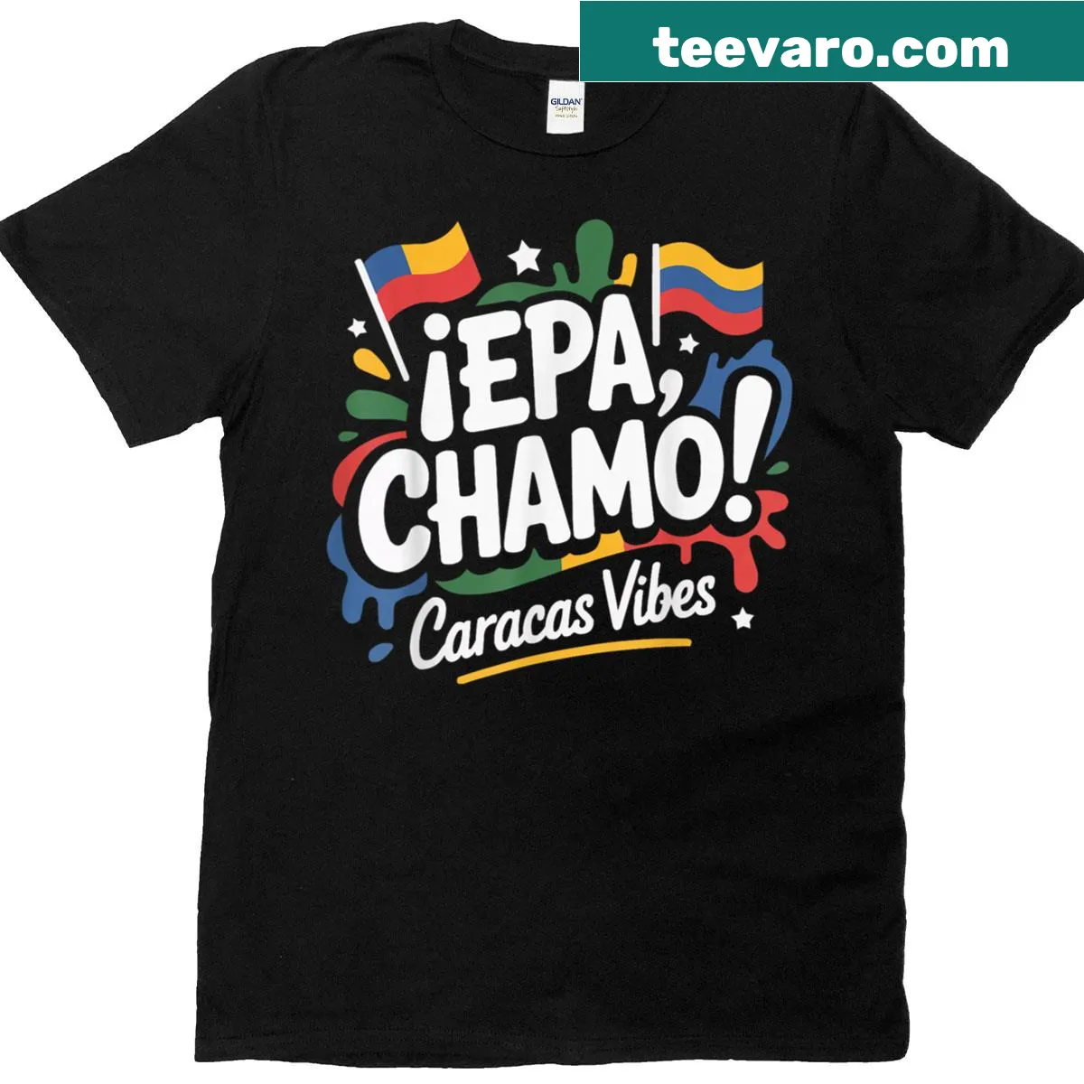 Playful Caracas graphic T-shirt with humorous illustrations — on a men's t-shirt