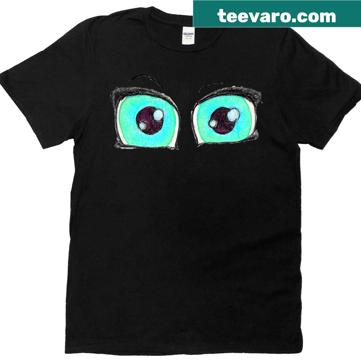 Stylized eyes graphic on a streetwear t-shirt — on a men's t-shirt