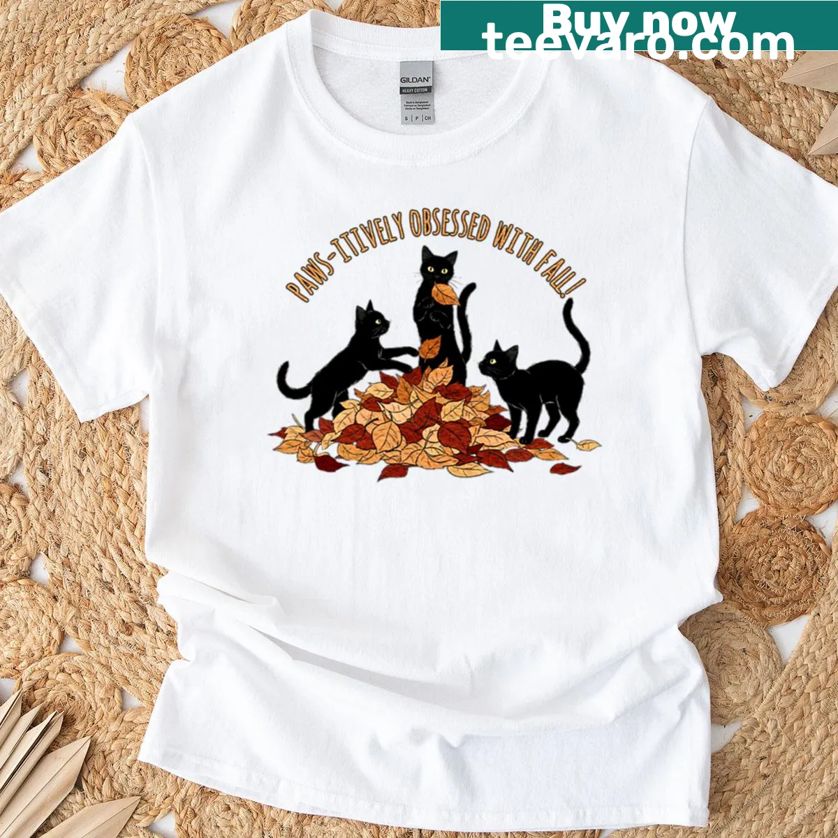 Autumn-themed T-shirt with playful fall graphic — on a men's t-shirt