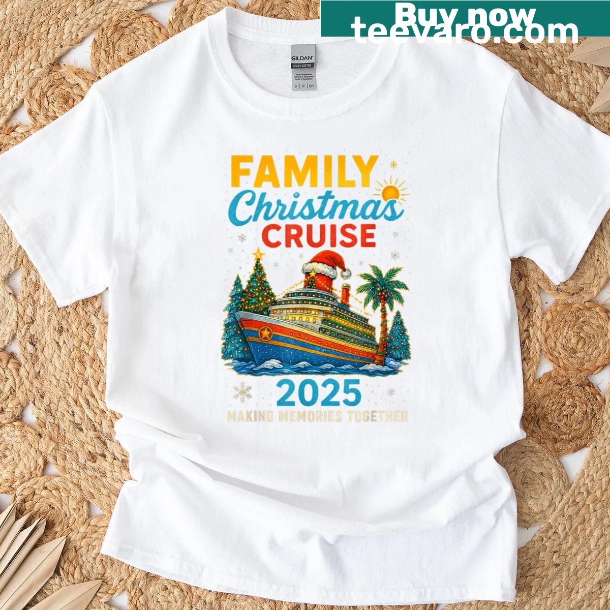 T-shirt with 'Family Christmas Cruise 2025' text in festive lettering. — on a men's t-shirt