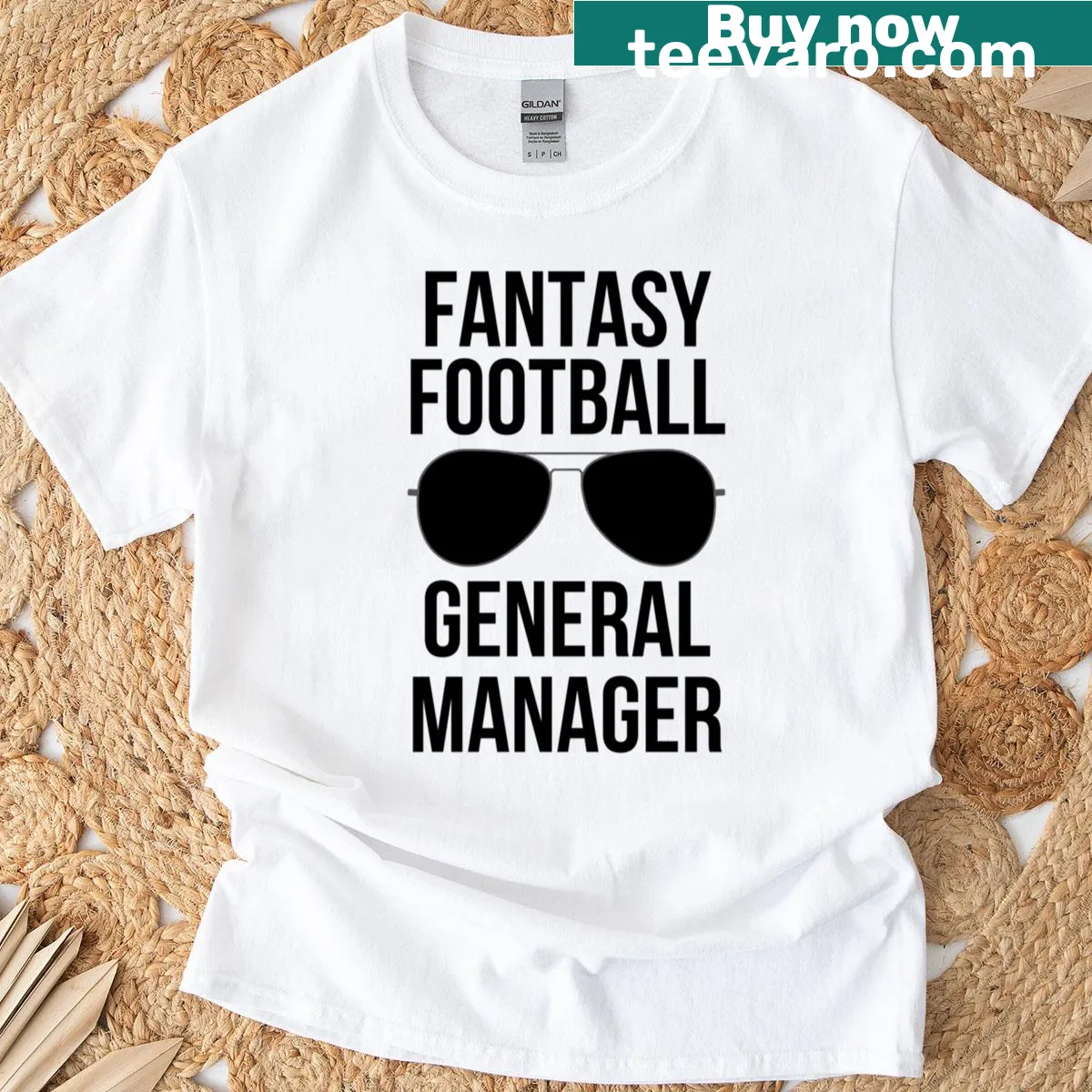 T-shirt displaying 'Fantasy Football General Manager' text and glasses graphics. — on a men's t-shirt