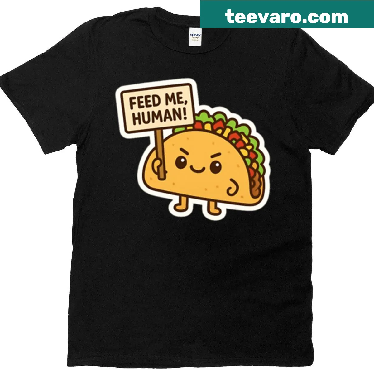 Cute kawaii taco character on oversized T-shirt — on a men's t-shirt