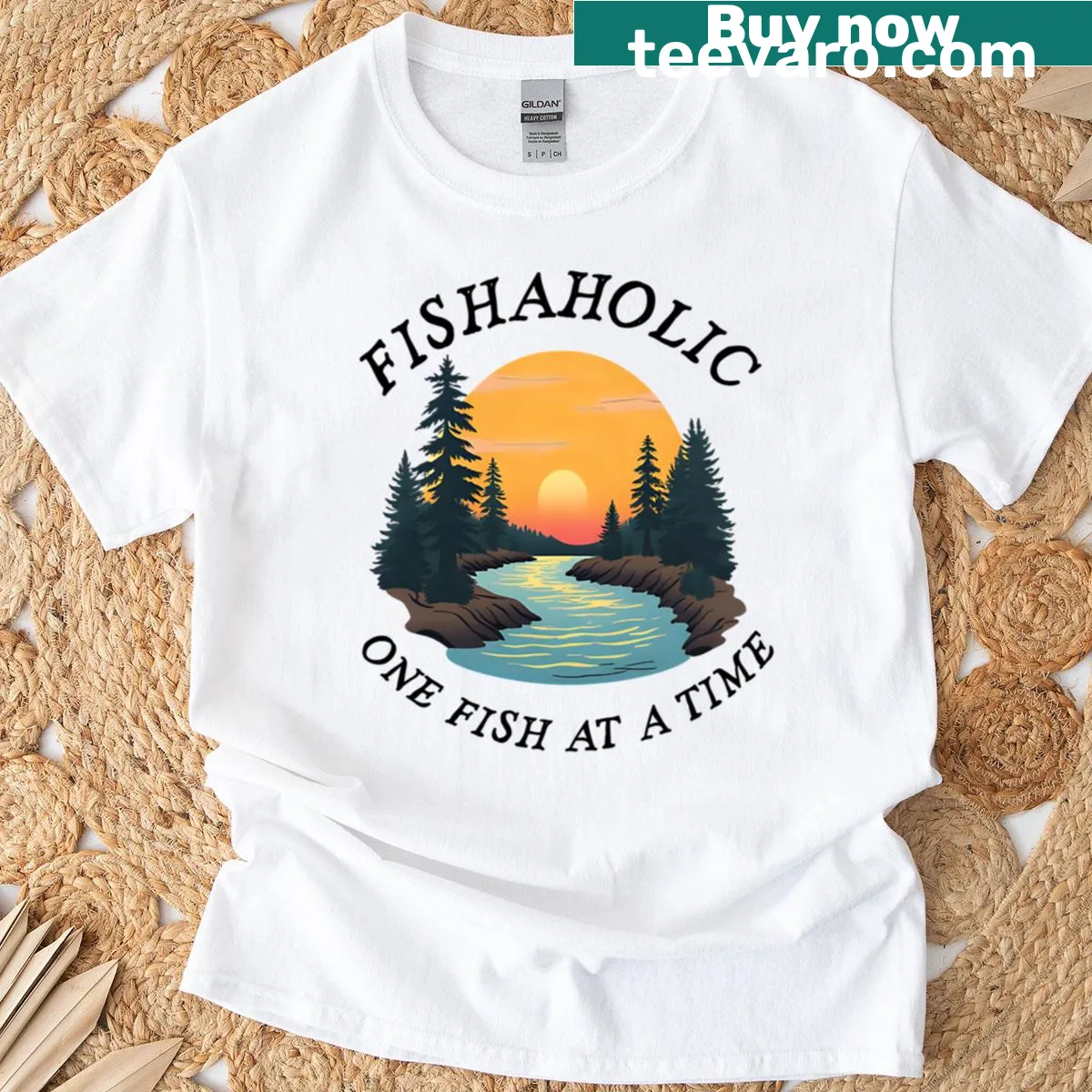 Humorous fishing T-shirt with 'Fishaholic' slogan — on a men's t-shirt