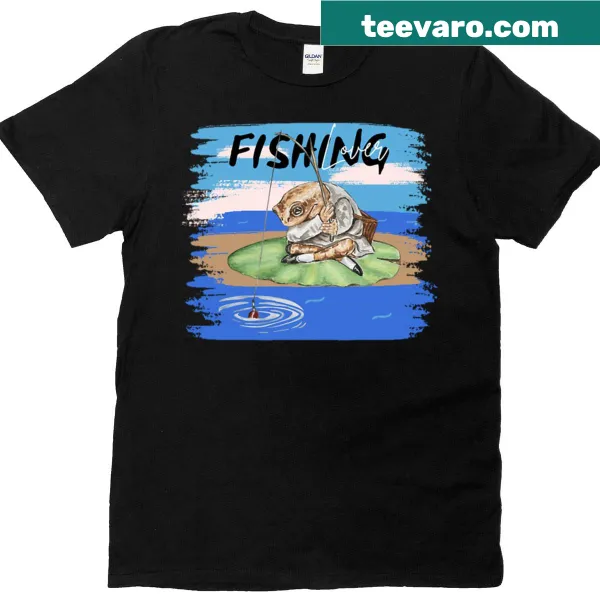 Oversized T-shirt with a fishing-themed graphic of rods and tranquil waters