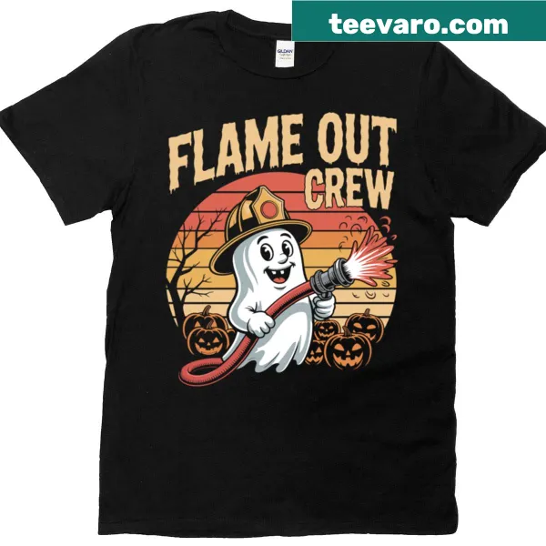 Humorous T-shirt featuring a ghost firefighter design for Halloween.
