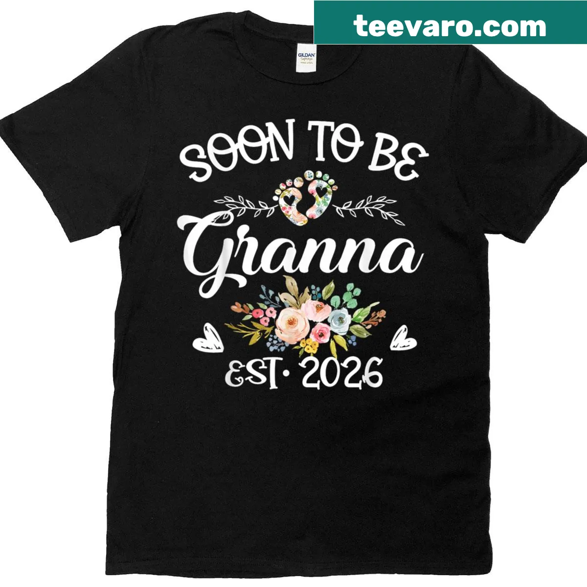 T-shirt for soon-to-be grandmothers with floral design and Est 2026 — on a men's t-shirt