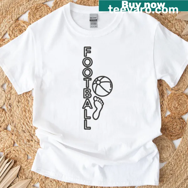 Football themed t-shirt with foot and ball graphic