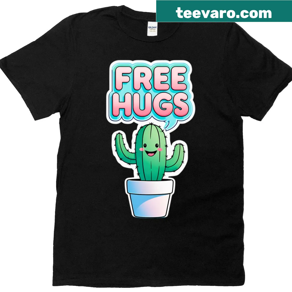 Oversized T-shirt with 'Free Hugs' cactus graphic — on a men's t-shirt