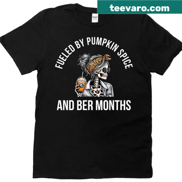 Skeleton design T-shirt celebrating pumpkin spice and fall season