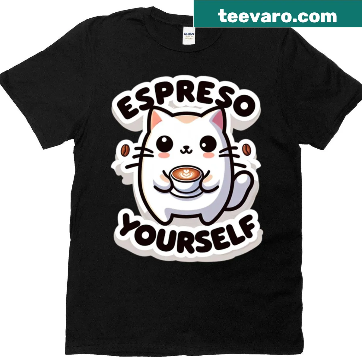 T-shirt with the phrase 'Espreso Yourself' for coffee and cat lovers — on a men's t-shirt