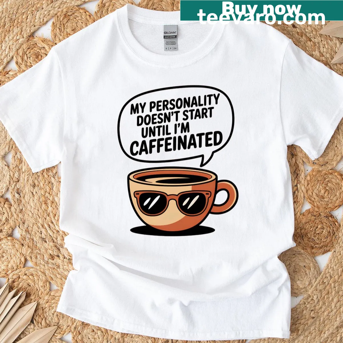 Retro style t-shirt with a funny coffee quote for caffeine lovers — on a men's t-shirt