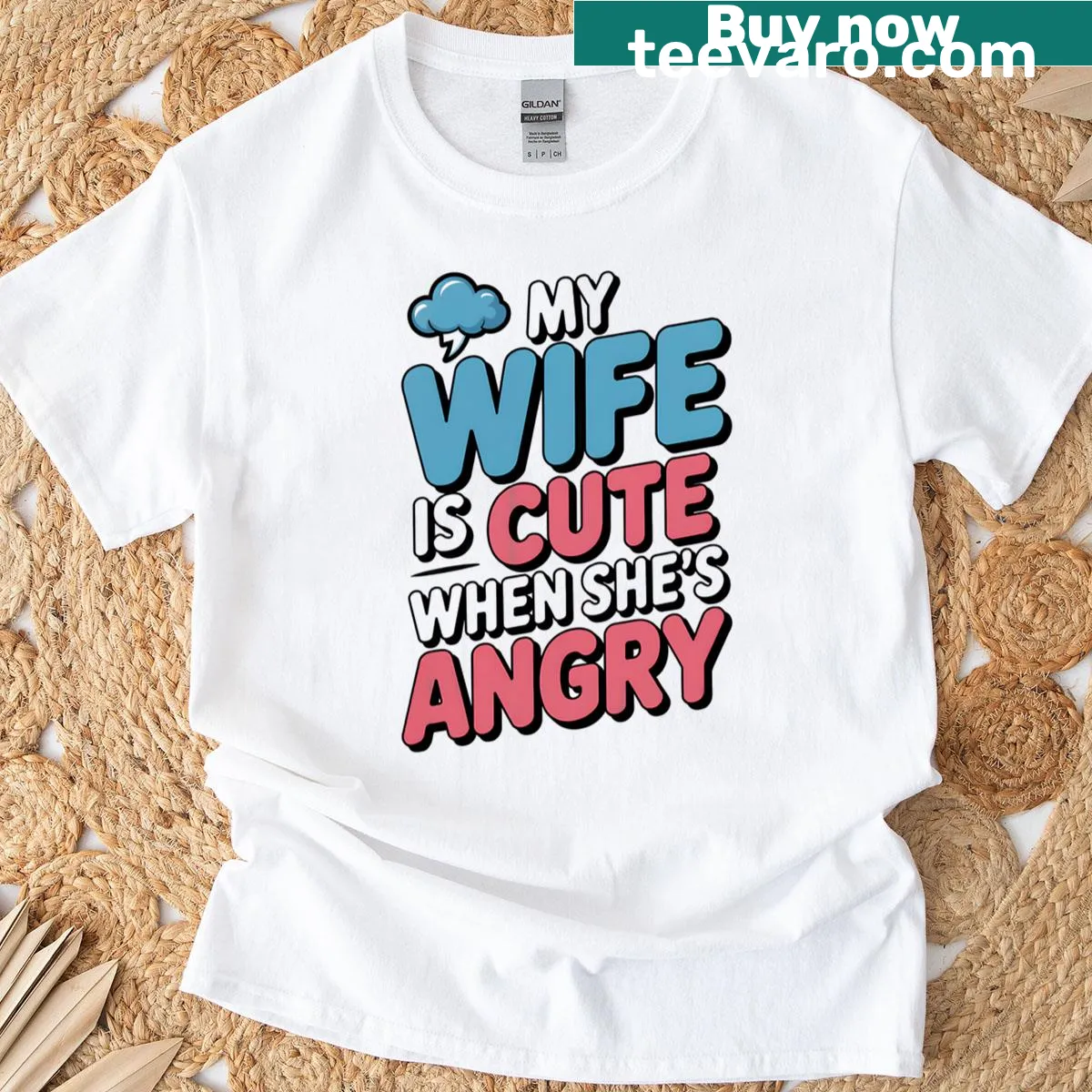Cute anniversary t-shirt with a funny wife quote for husbands — on a men's t-shirt