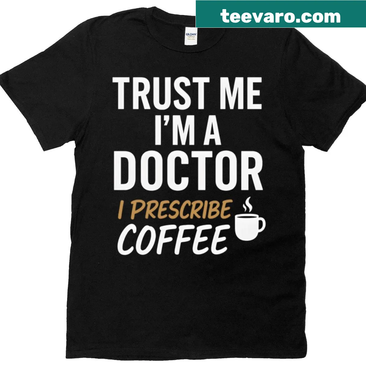 Oversized t-shirt with a humorous doctor quote about coffee — on a men's t-shirt