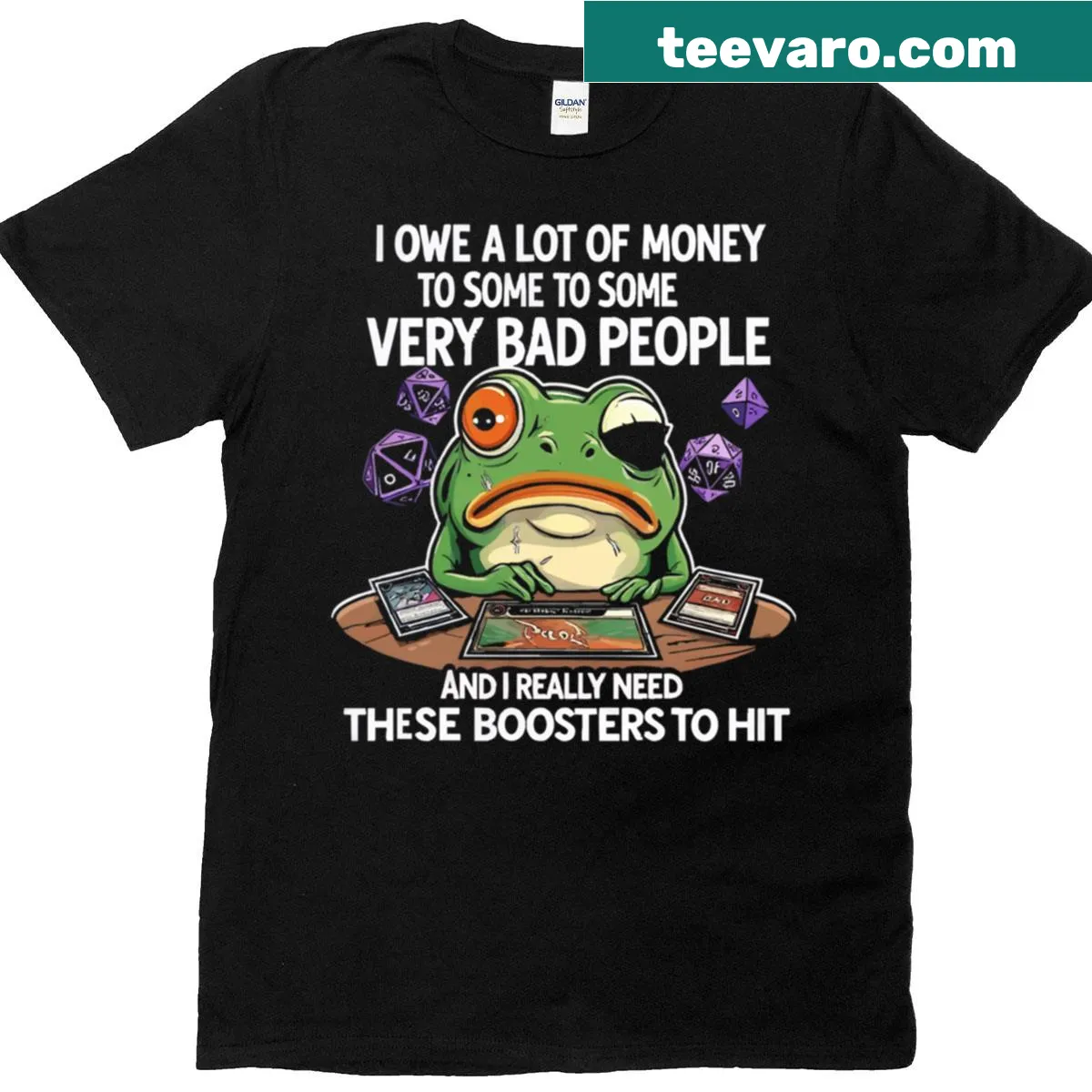 Funny gaming t-shirt with a frog meme illustration — on a men's t-shirt