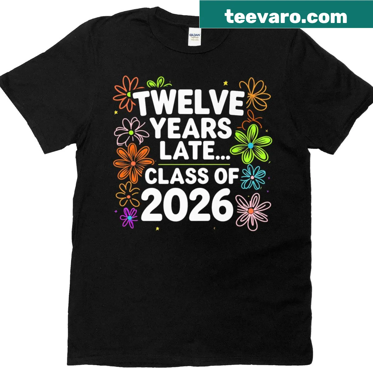 Humorous graduation T-shirt with a design about being late — on a men's t-shirt