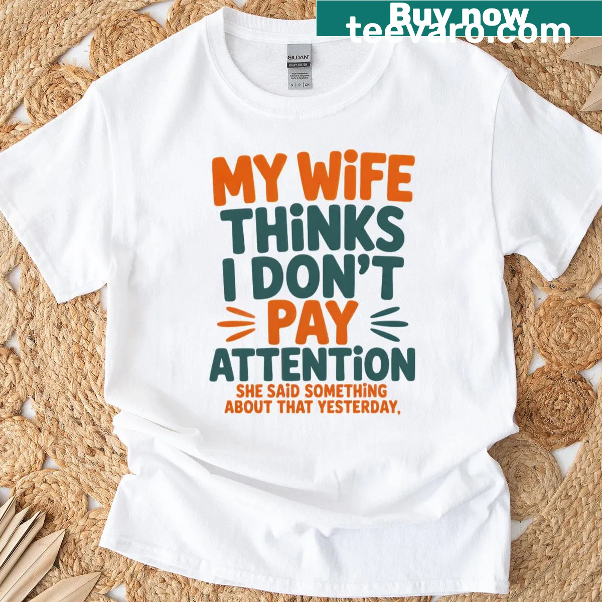 Funny husband t-shirt with humorous quote about marriage — on a men's t-shirt