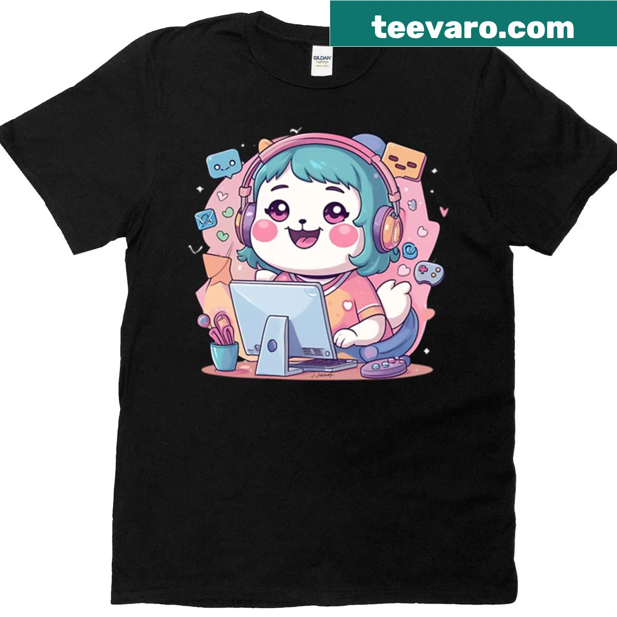Cartoon illustration T-shirt inspired by internet memes and gaming culture. — on a men's t-shirt