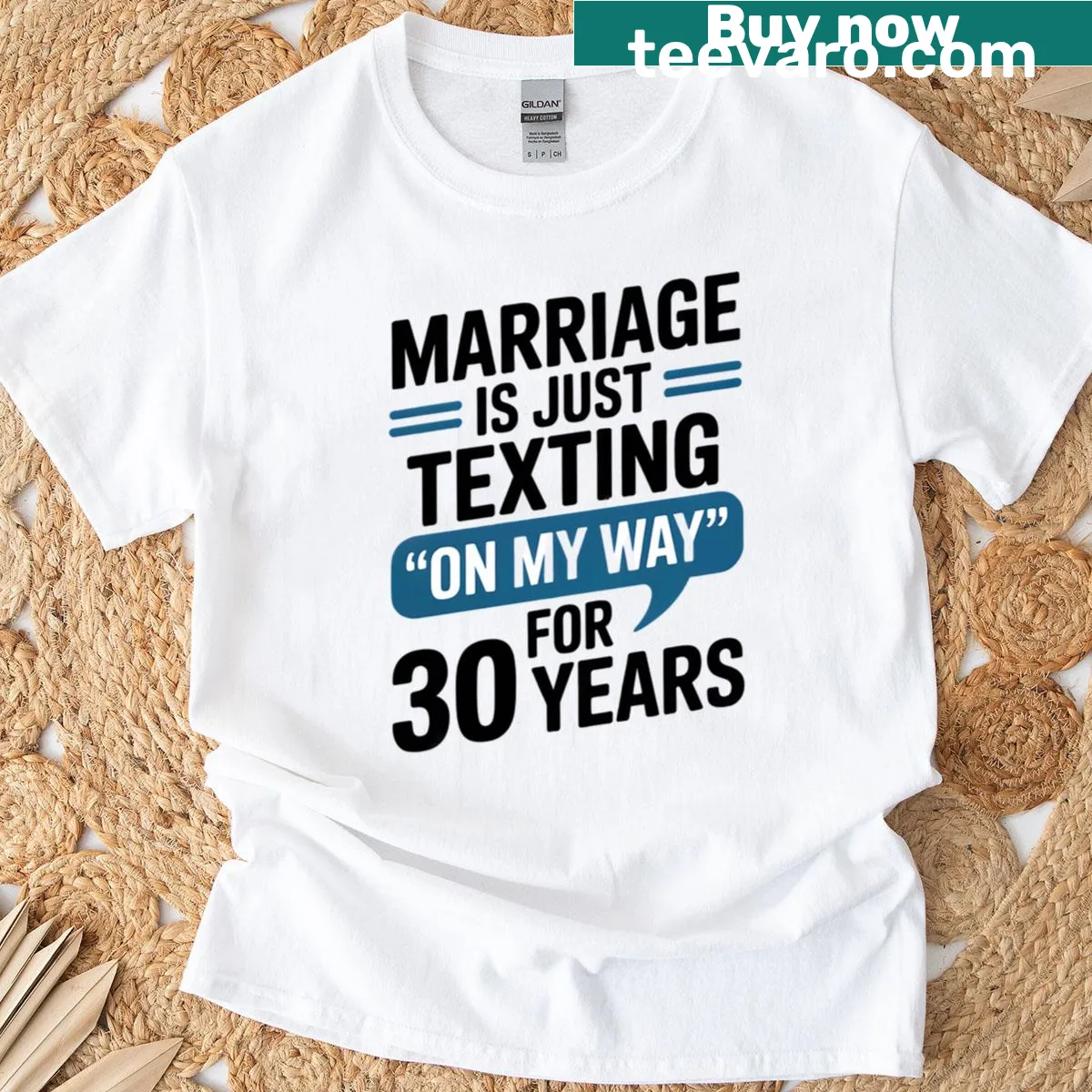 Oversized t-shirt with a funny marriage texting quote for couples — on a men's t-shirt