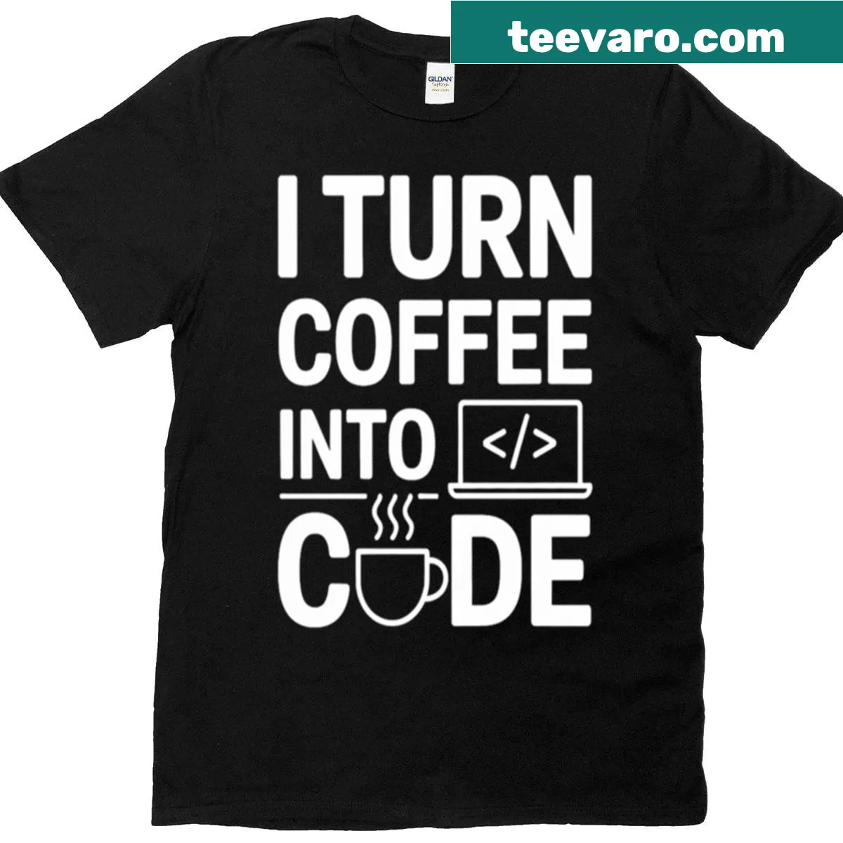 Humorous programmer t-shirt featuring coffee and coding — on a men's t-shirt