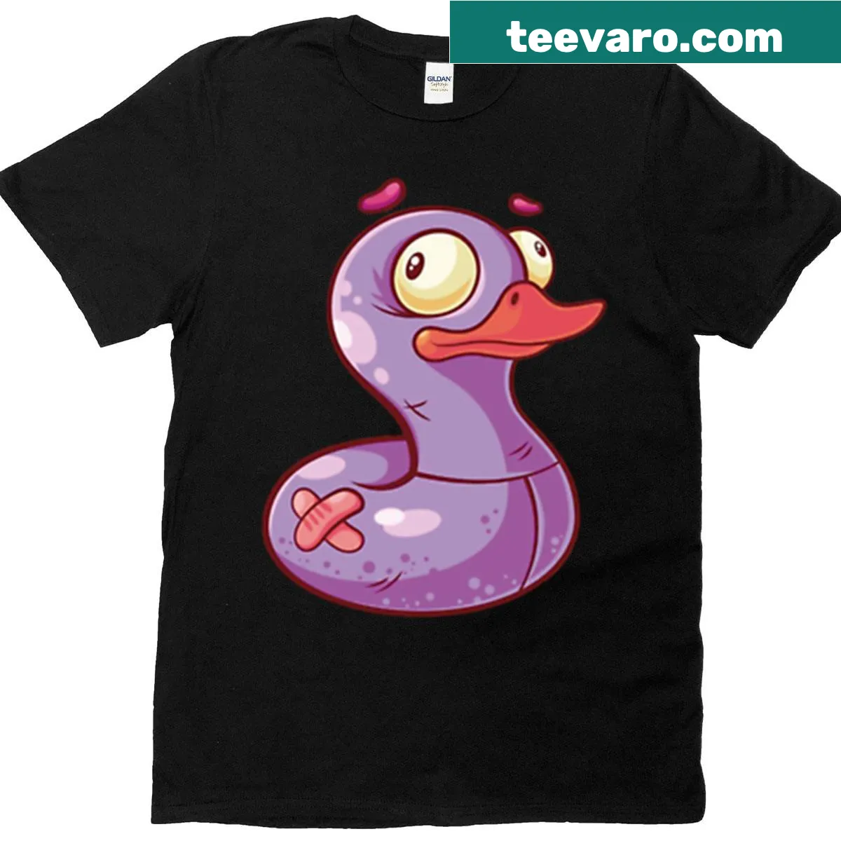 Cartoon purple duck design on a quirky T-shirt for kids — on a men's t-shirt