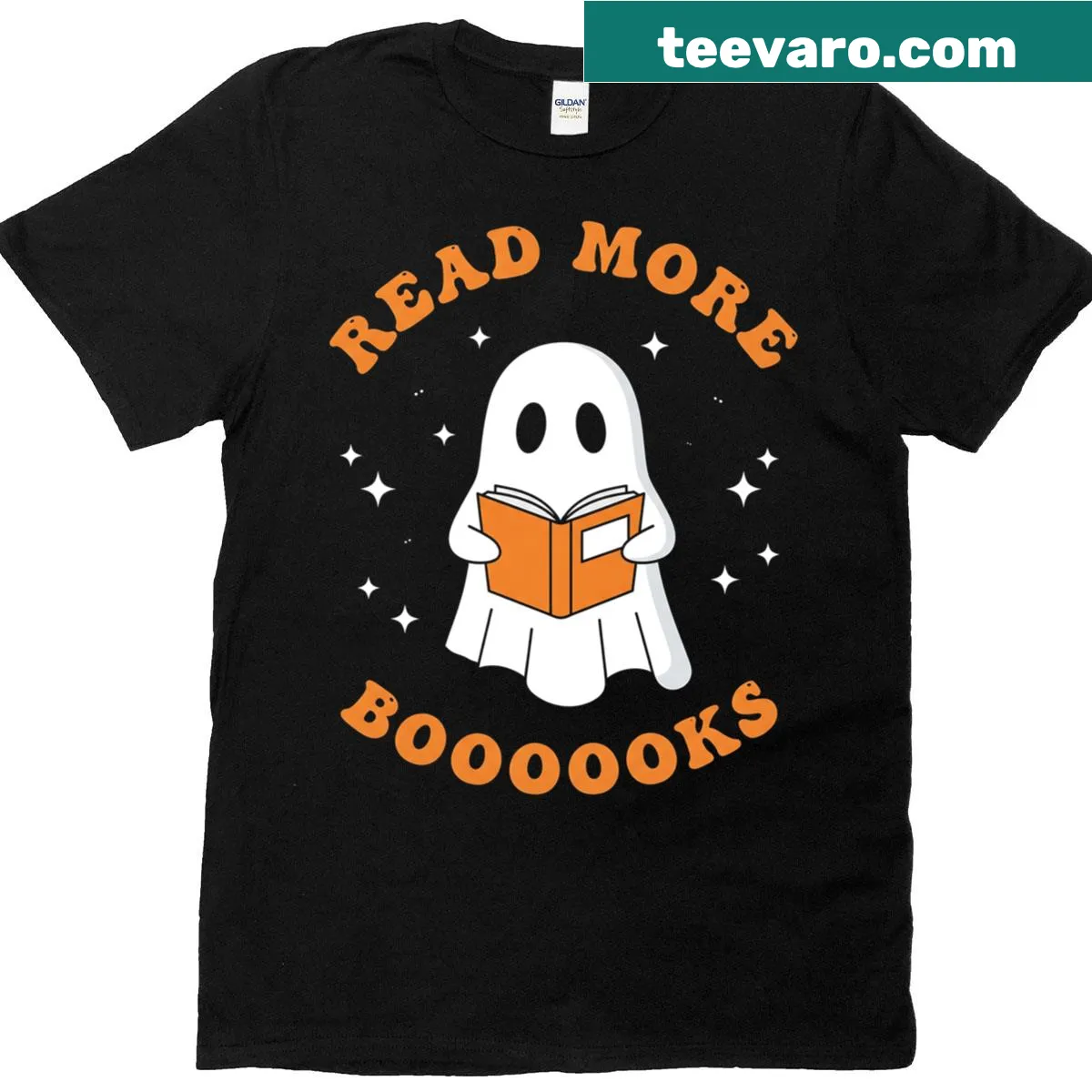 Cute ghost Halloween shirt with playful reading phrase. — on a men's t-shirt