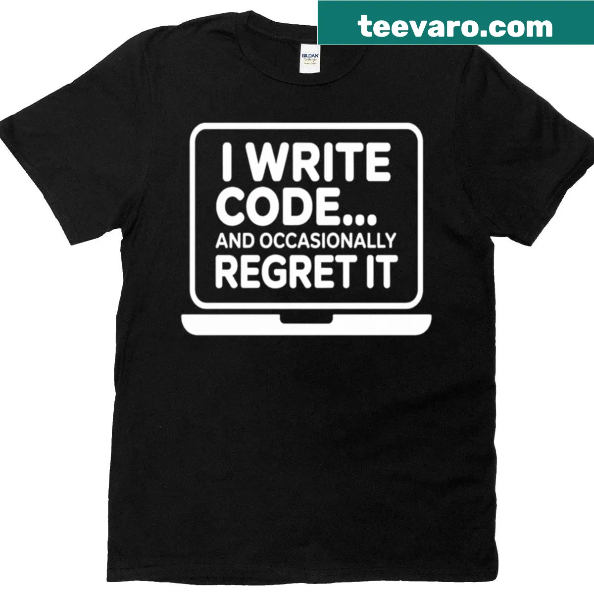 Humorous programmer tee with a funny coding phrase — on a men's t-shirt
