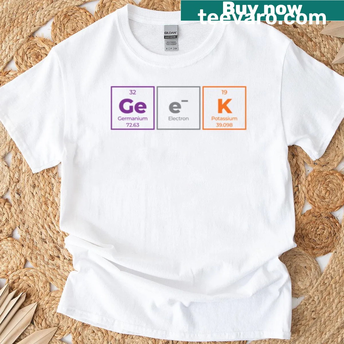 Minimalist periodic table design on a funny science-themed t-shirt — on a men's t-shirt