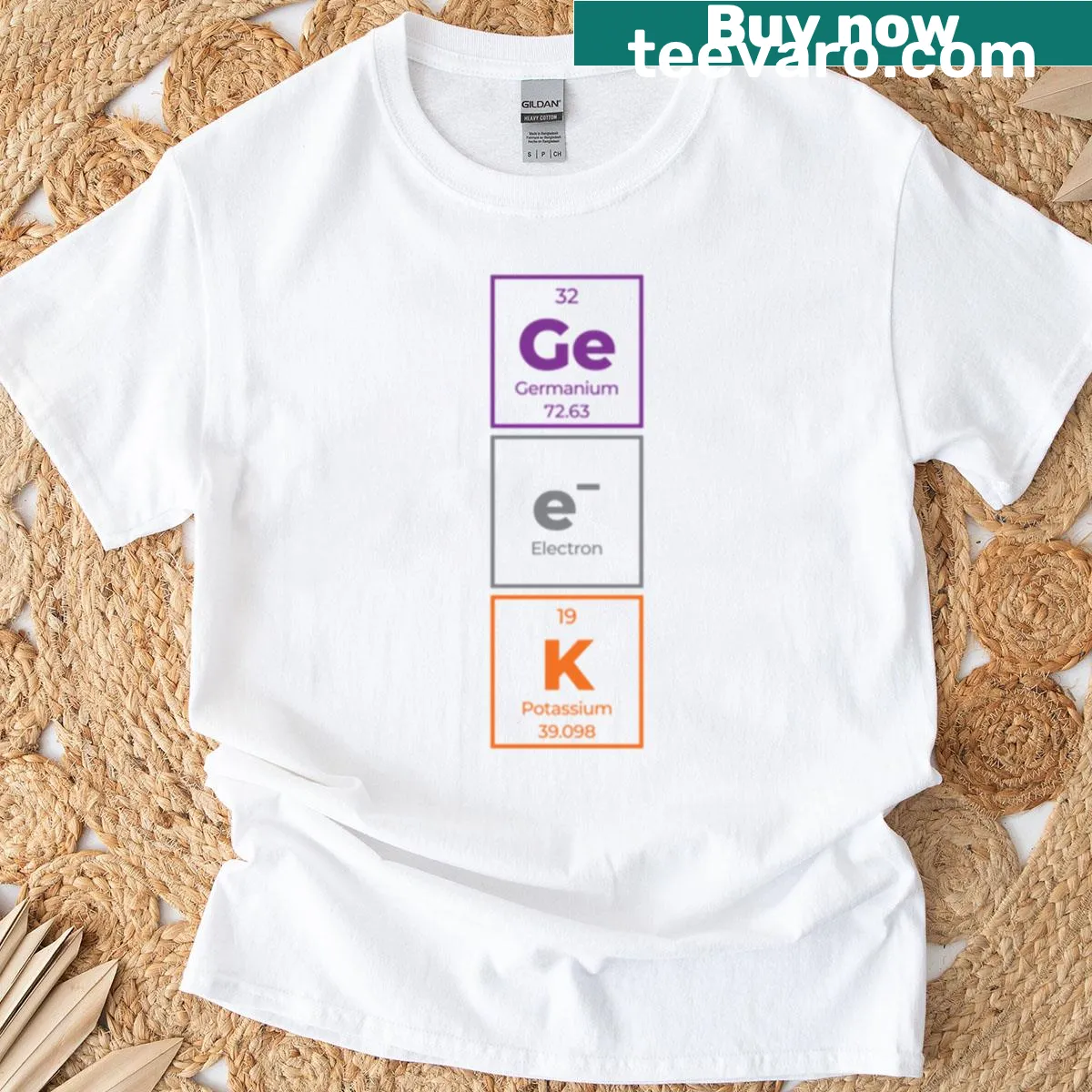 Minimalist design featuring a vertical outline of the periodic table. — on a men's t-shirt