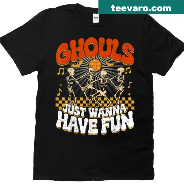 Funny Halloween T-shirt with skeletons and playful text design