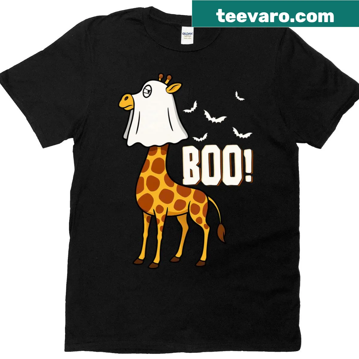 Cute giraffe in costume graphic on Halloween T-shirt — on a men's t-shirt