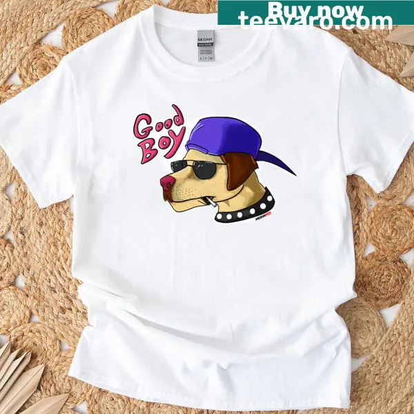 Adorable T-shirt featuring a happy dog and 'Good Boy' text