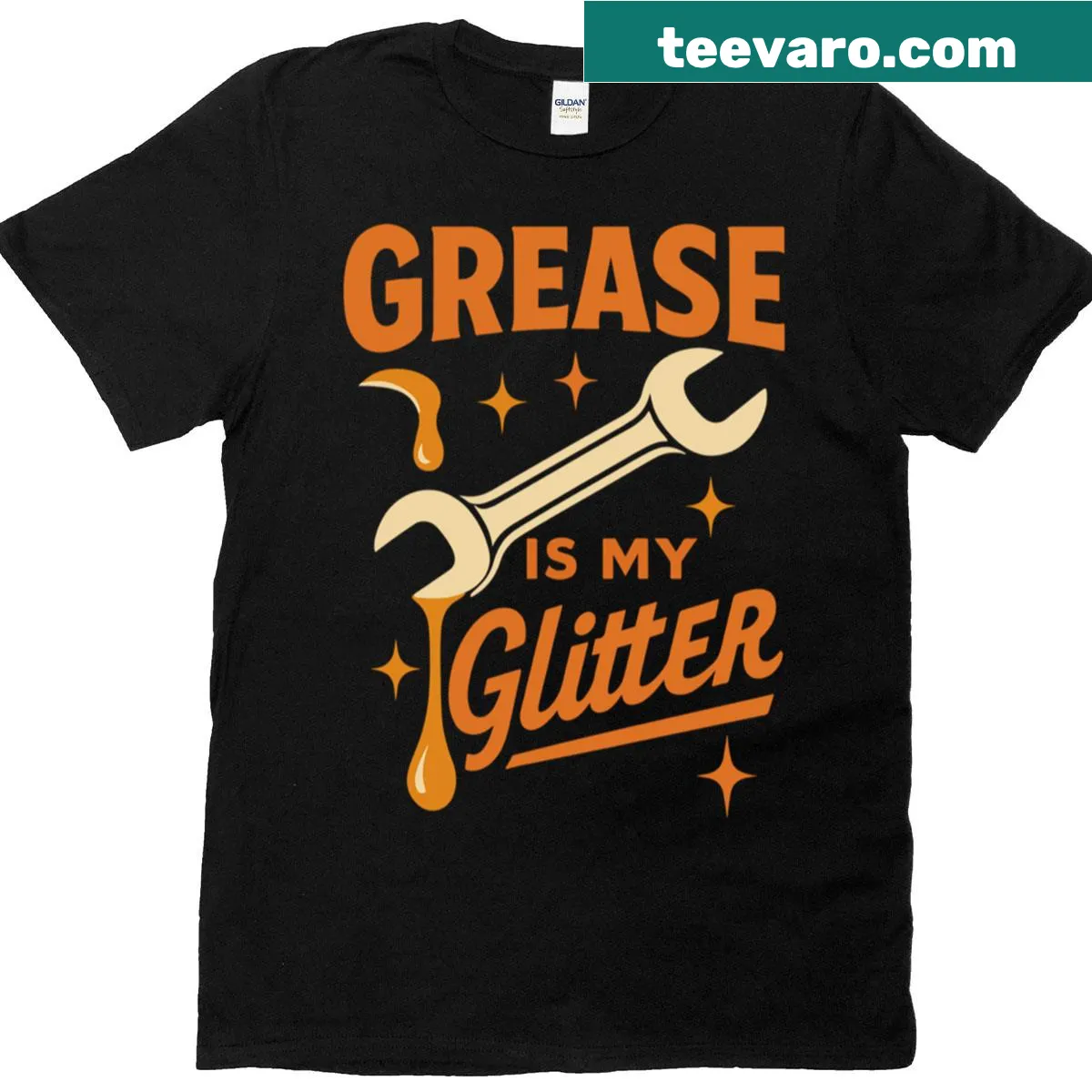 Funny mechanic T-shirt with a grease-themed phrase — on a men's t-shirt