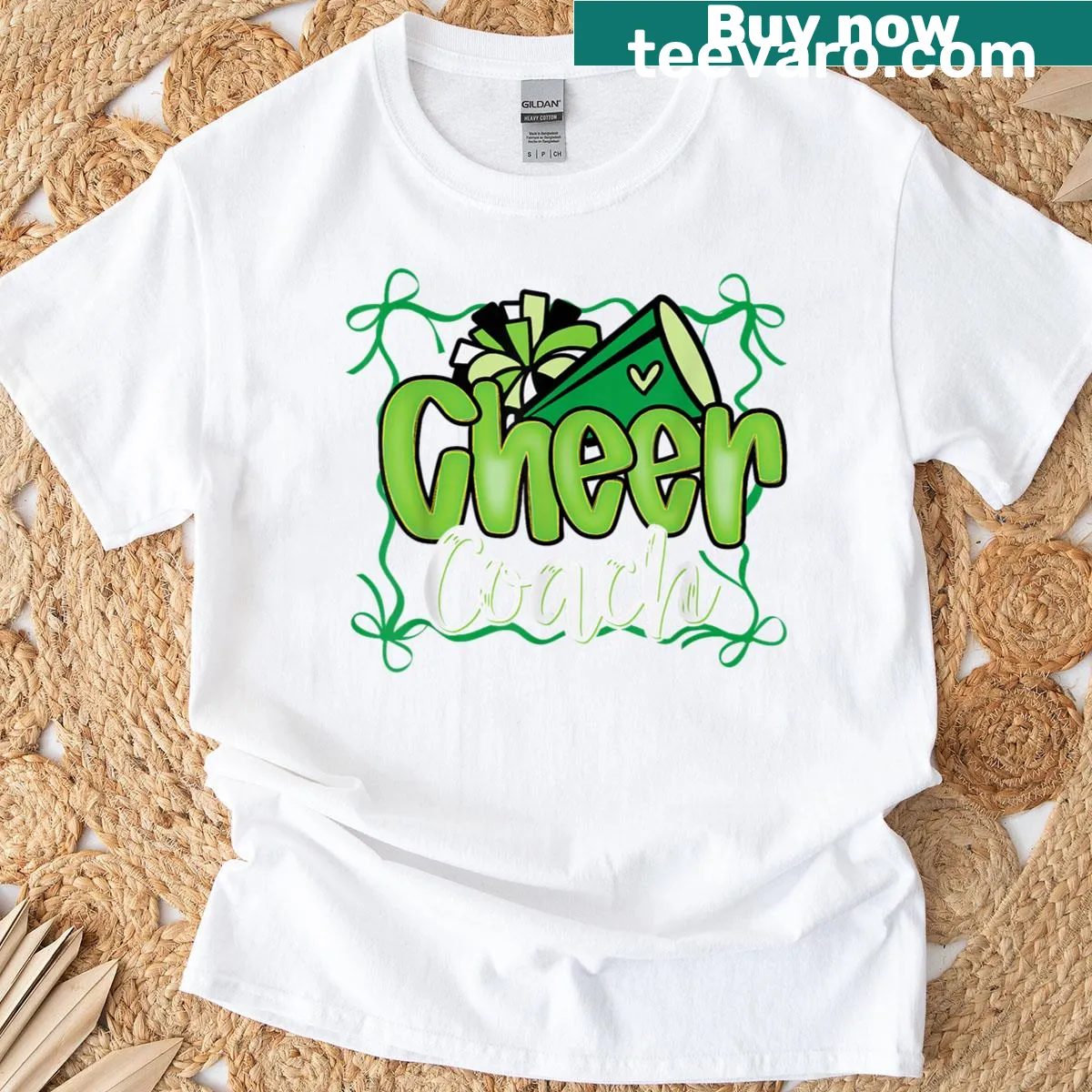 Cheer dad shirt with pom poms and bow graphic — on a men's t-shirt