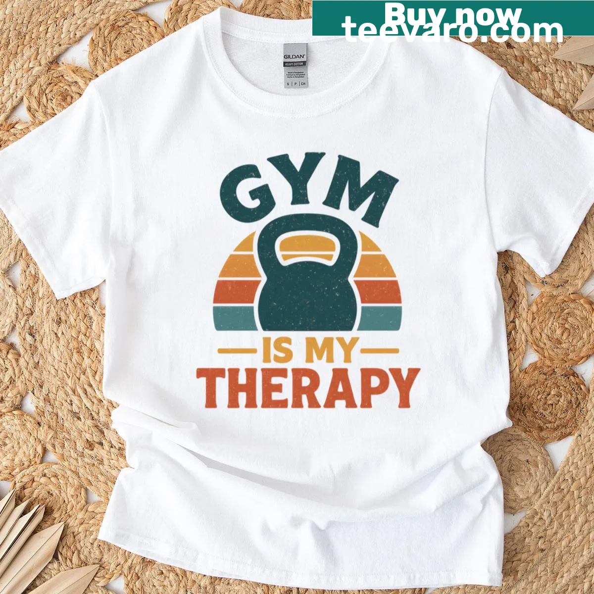 Gym is my therapy kettlebell graphic T-shirt — on a men's t-shirt