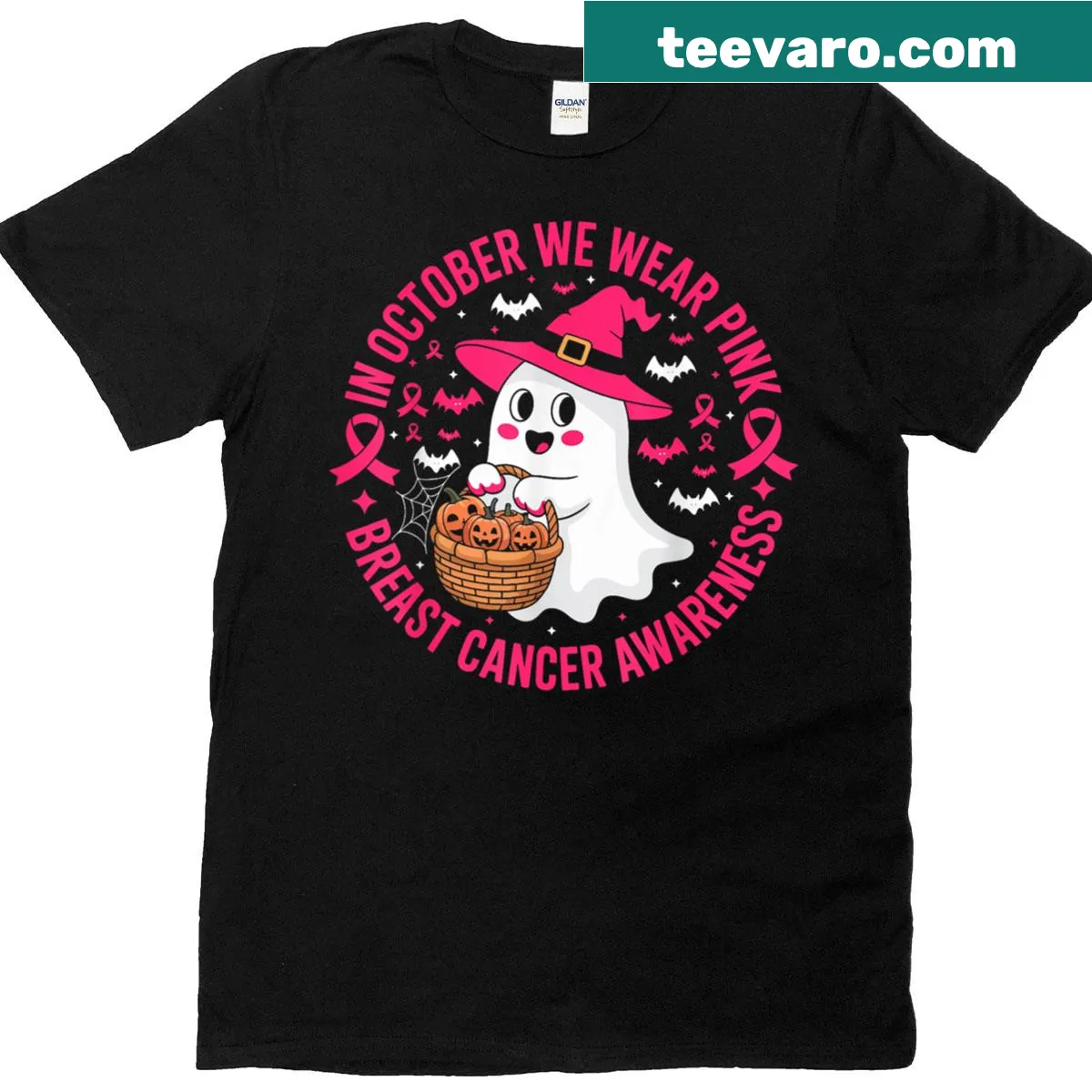 T-shirt promoting breast cancer awareness with Halloween theme — on a men's t-shirt