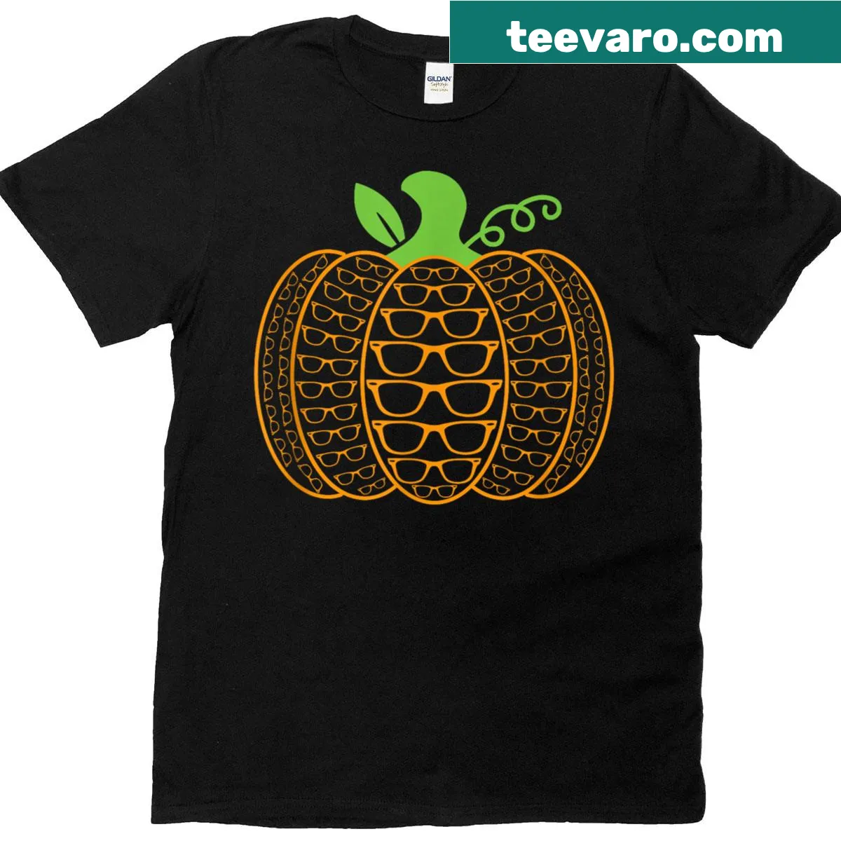 Halloween-themed shirt with optometry glasses and a pumpkin graphic. — on a men's t-shirt