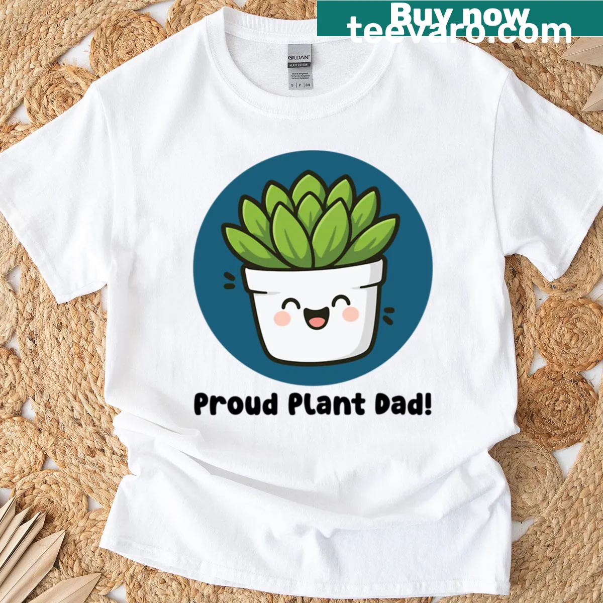 Proud Plant Dad t-shirt with a happy succulent design — on a men's t-shirt