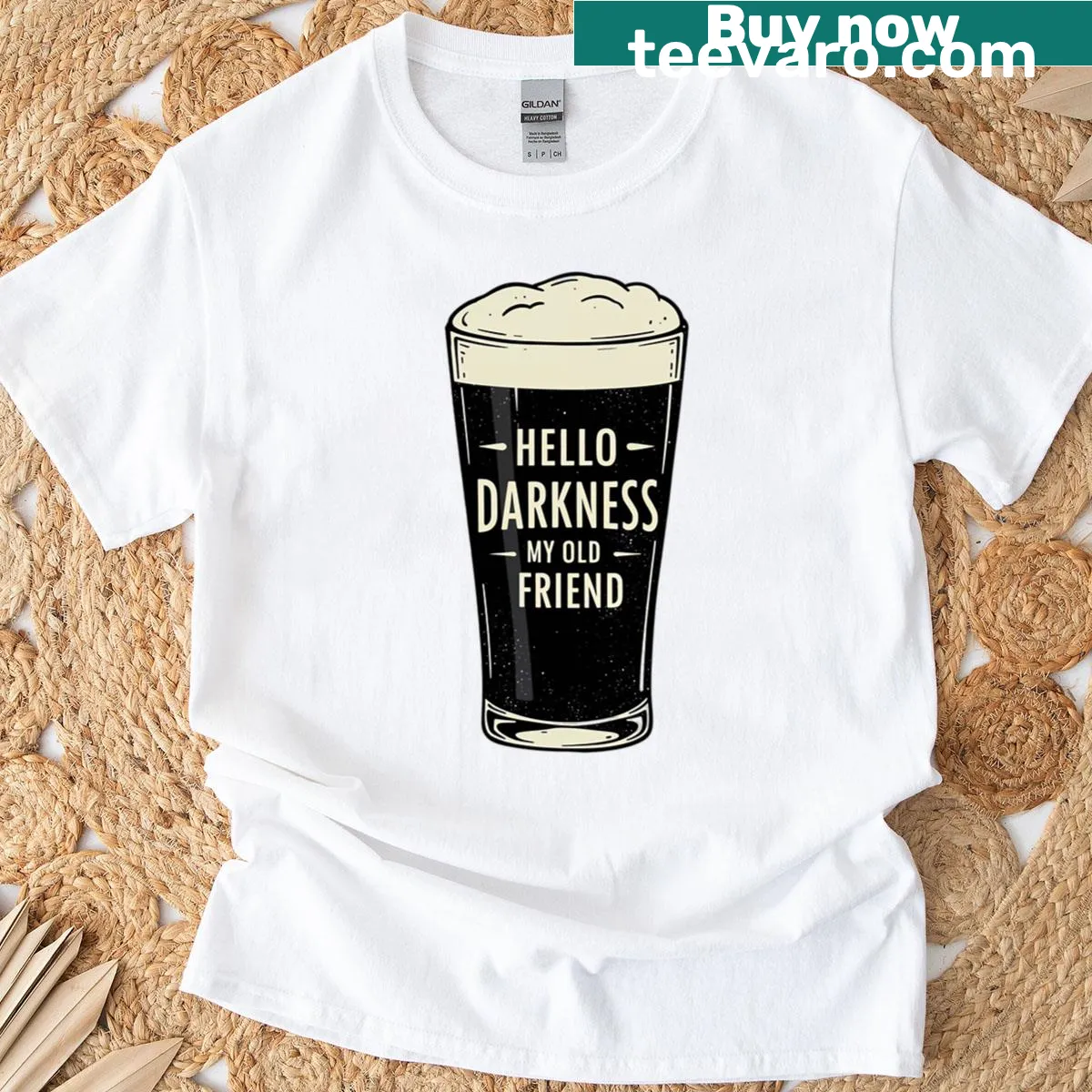 Retro t-shirt with a beer pint and 'Hello Darkness' design. — on a men's t-shirt