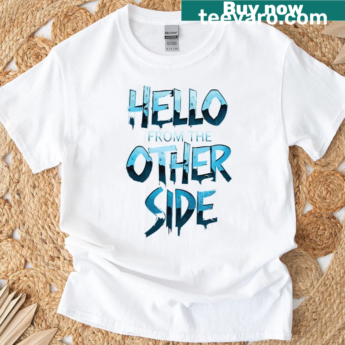 Playful oversized T-shirt with the text: 'Hello From The Other Side' — on a men's t-shirt