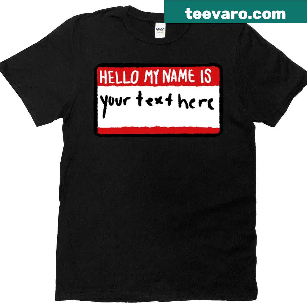Customizable text-based t-shirt for playful introductions — on a men's t-shirt