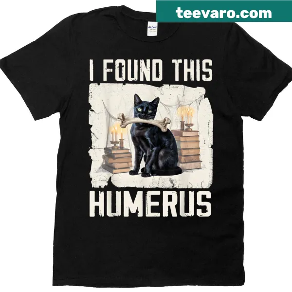 Vintage-style Halloween shirt with a pun about humor and a black cat graphic.