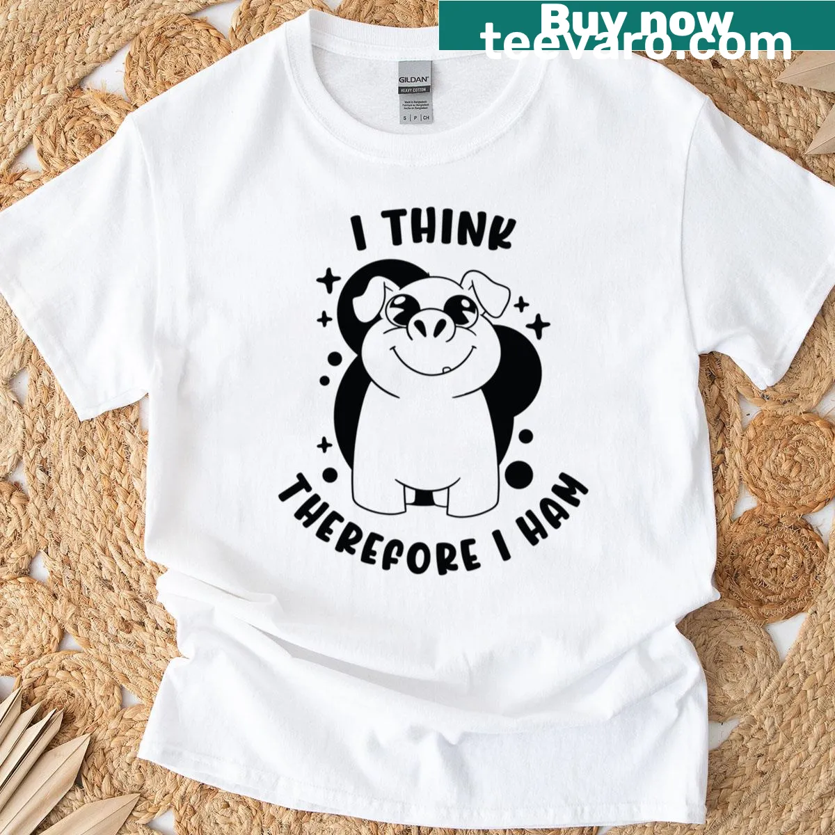 Funny text 'I Think Therefore I Ham' on a pig farmer t-shirt — on a men's t-shirt