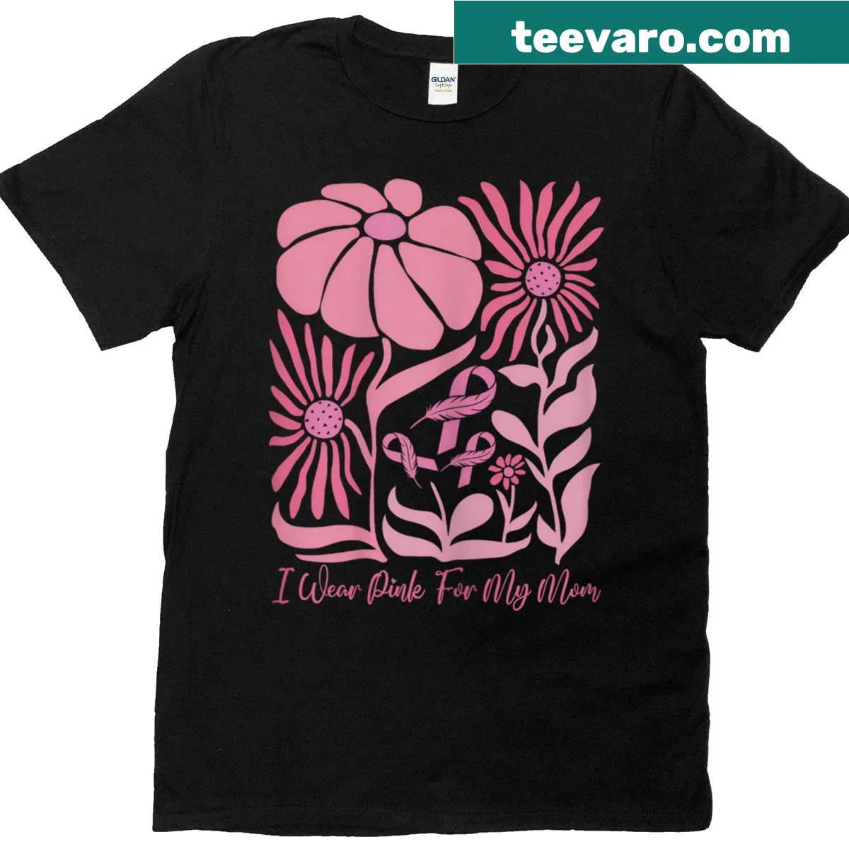 Floral design shirt supporting breast cancer awareness — on a men's t-shirt