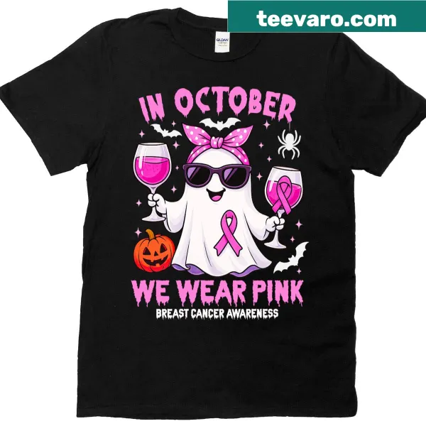 Cute T-shirt with a ghost illustration for breast cancer awareness