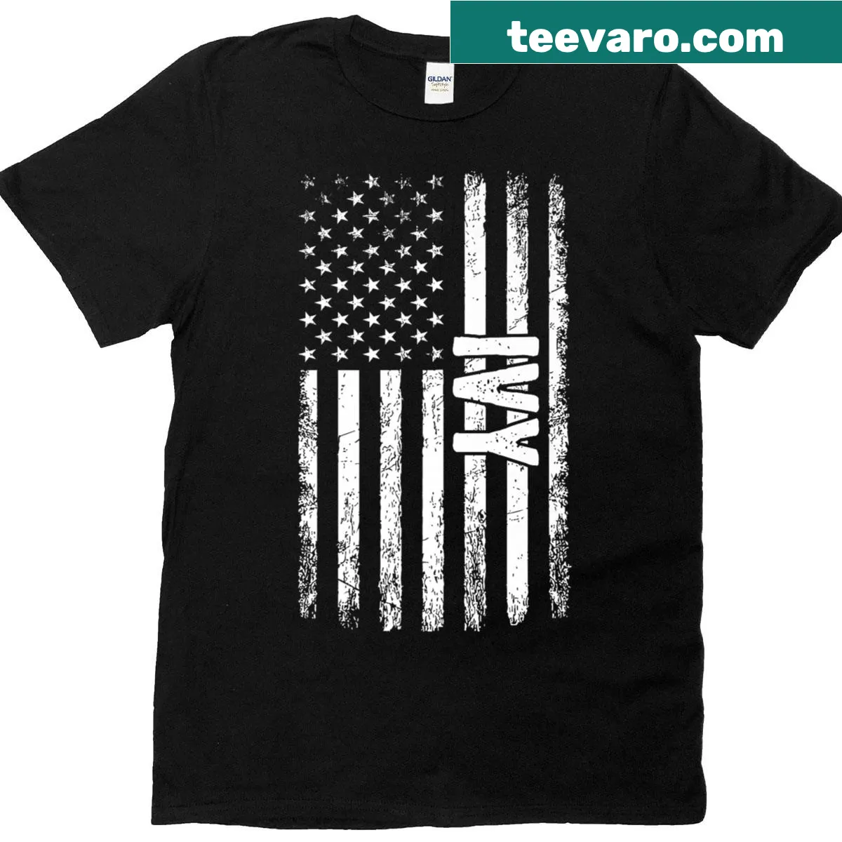 Personalized women's t-shirt with Ivy name and American flag design — on a men's t-shirt