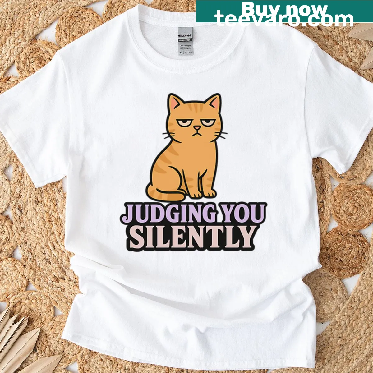 Funny T-shirt for cat lovers with a message about silent judgment — on a men's t-shirt
