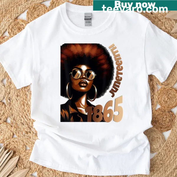Juneteenth 1865 Pride T-shirt with bold lettering of the significant year