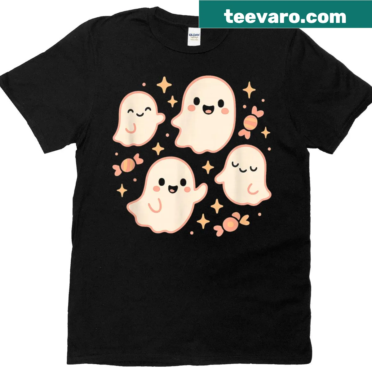 Cute pastel ghosts and candy design T-shirt — on a men's t-shirt
